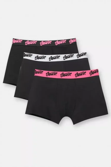 Pack of 3 black boxers with pink STWD logo