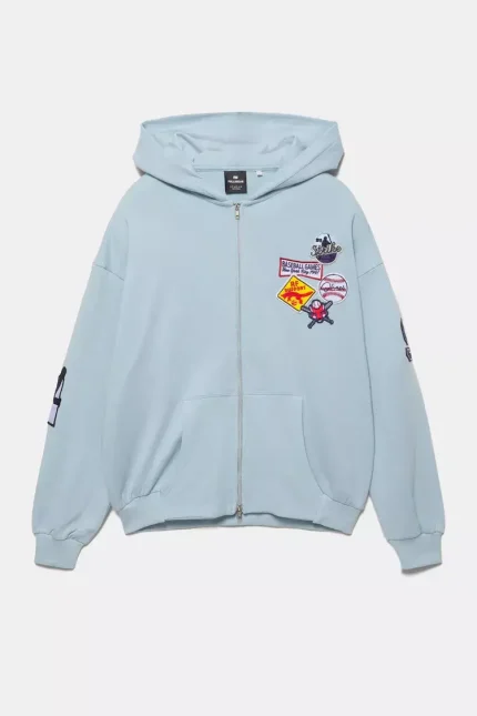 Sudadera capucha cremallera parches